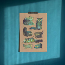 emerald ensemble cat art print