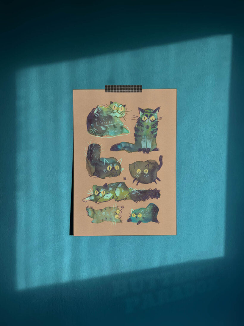 emerald ensemble cat art print