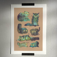 emerald ensemble cat art print