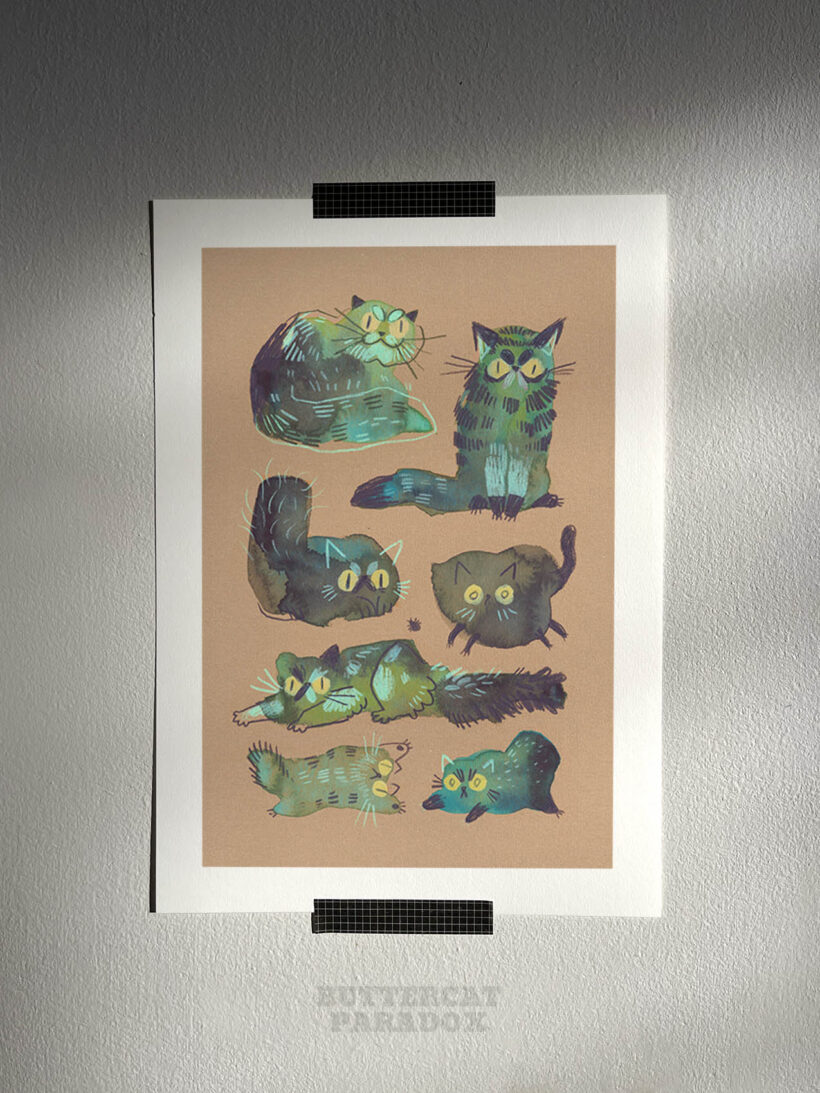 emerald ensemble cat art print