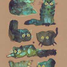 emerald ensemble cat art print