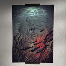 moon lagoon by buttercat paradox 'Moon Lagoon' art print depicting a dark underwater scene illuminated by moonlight. Printed on archival cotton paper, signed by the artist Tereza Kovandová aka Buttercat Paradox.