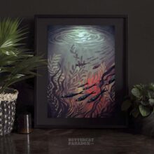 moon lagoon by buttercat paradox 'Moon Lagoon' art print depicting a dark underwater scene illuminated by moonlight. Printed on archival cotton paper, signed by the artist Tereza Kovandová aka Buttercat Paradox.
