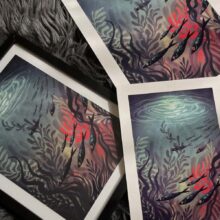 moon lagoon by buttercat paradox 'Moon Lagoon' art print depicting a dark underwater scene illuminated by moonlight. Printed on archival cotton paper, signed by the artist Tereza Kovandová aka Buttercat Paradox.