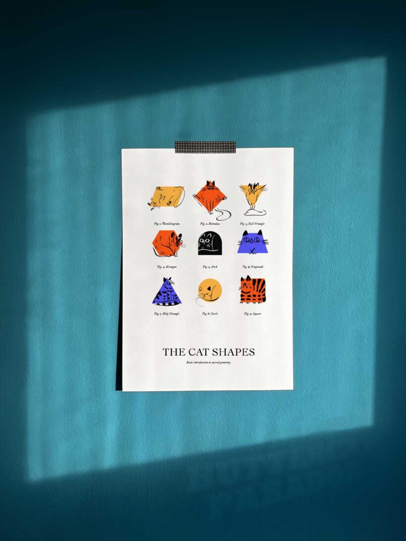 Cat shapes by Buttercat Paradox Art print of cats in geometric shapes. Printed on archival cotton paper, signed by the artist Tereza Kovandová aka Buttercat Paradox.