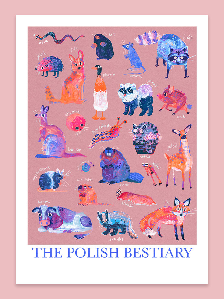 Polish meme animals bestiary by Buttercat Paradox Art print of famous polish meme animals like kurwa bober, myszokrowa, ratatuj or chomik.