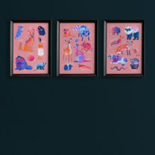 Art print of famous polish meme animals like kurwa bober, myszokrowa, ratatuj or chomik.  