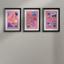 Art print of famous polish meme animals like kurwa bober, myszokrowa, ratatuj or chomik.  