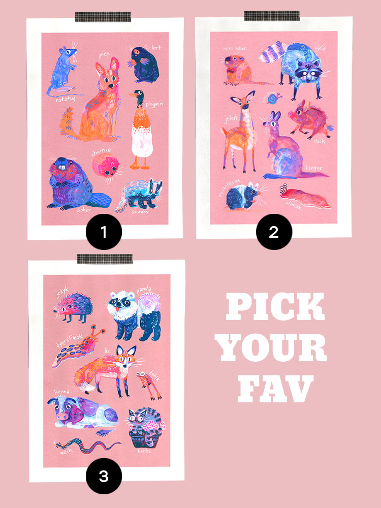 Polish meme animals bestiary by Buttercat Paradox Art print of famous polish meme animals like kurwa bober, myszokrowa, ratatuj or chomik.