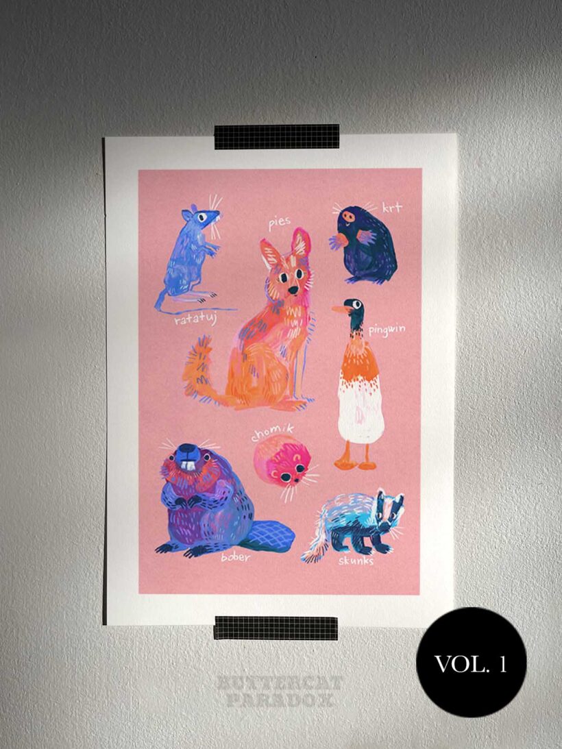 Polish meme animals bestiary by Buttercat Paradox Art print of famous polish meme animals like kurwa bober, myszokrowa, ratatuj or chomik.
