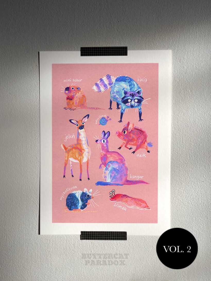 Polish meme animals bestiary by Buttercat Paradox Art print of famous polish meme animals like kurwa bober, myszokrowa, ratatuj or chomik.