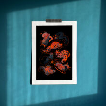 3AM by Buttercat Paradox Art print of red and black cats on a dark background.