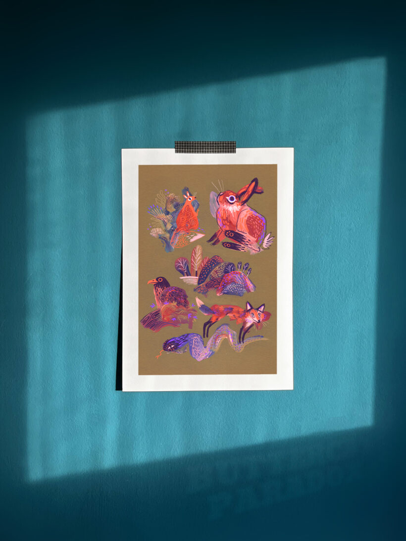 Forest Critters by Buttercat Paradox Cozy forest themed art print with vibrant palette.