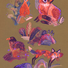 Forest Critters by Buttercat Paradox Cozy forest themed art print with vibrant palette.