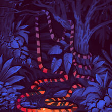 Art print of Uroboros, serpent symbolizing infinity. Bright red or blue variations.