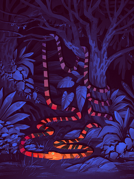 Art print of Uroboros, serpent symbolizing infinity. Bright red or blue variations.